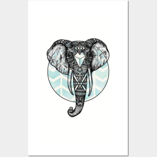 Blue Chevron Elephant Posters and Art